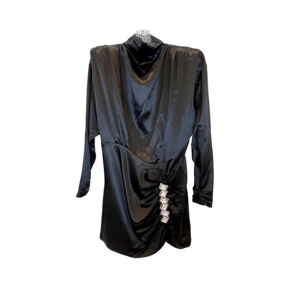 Alessandra Rich Black Silk Embellished Mini Dress Crystal Detail, Ruch - Size 10 - Picture 2 of 16